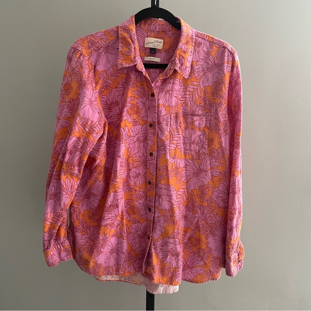 Universal Thread Orange & Pink Floral Ls Relaxed … - image 2